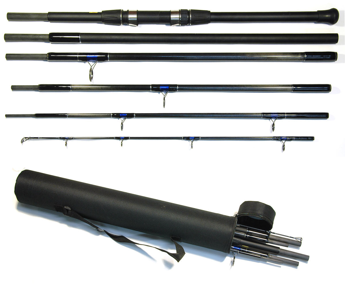 BISON 6 SECTION TRAVEL BEACH CASTING SURF OR BASS FISHING ROD IN CORDURA TUBE