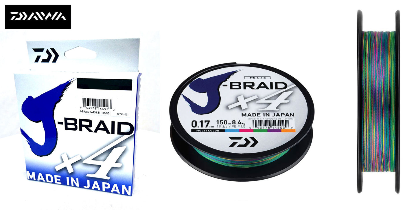 New Daiwa J-Braid X4 Fishing Line Multi Colour 300m Spool - All Breaking Strains