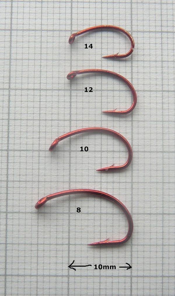 50 TALON RED BUZZER NYMPH HOOKS SIZE 8 10 12 & 14