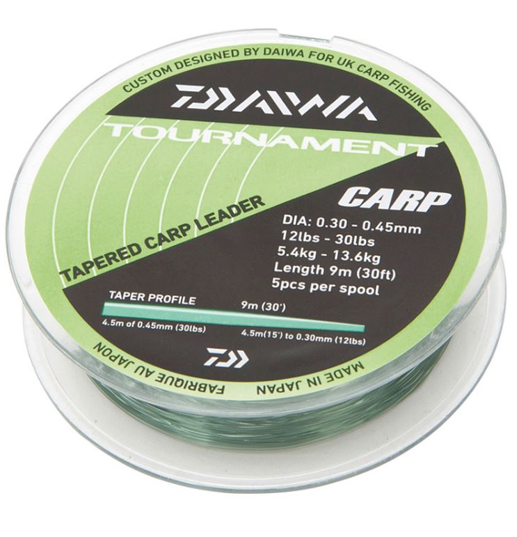 Daiwa Tournament Tapered Carp Leader 30lb to 12lb (5 x 10yds leader per spool) - TCLM