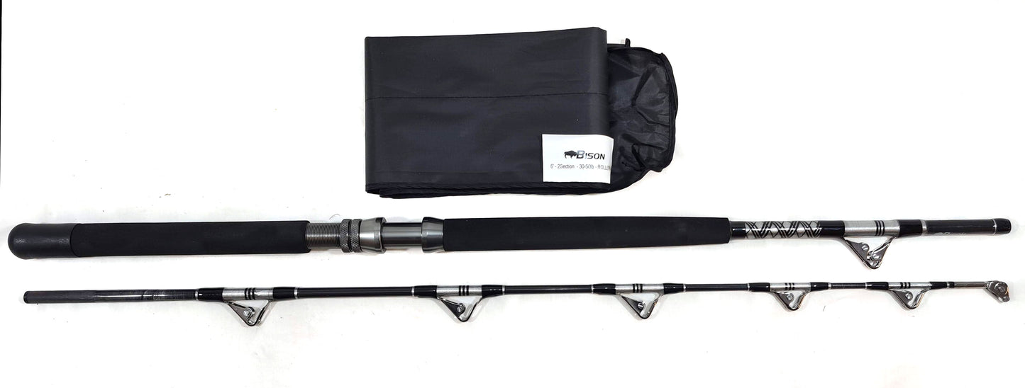 BISON 2 SECTION 6'  ALL ROLLER EYE 30/50LB BOAT ROD