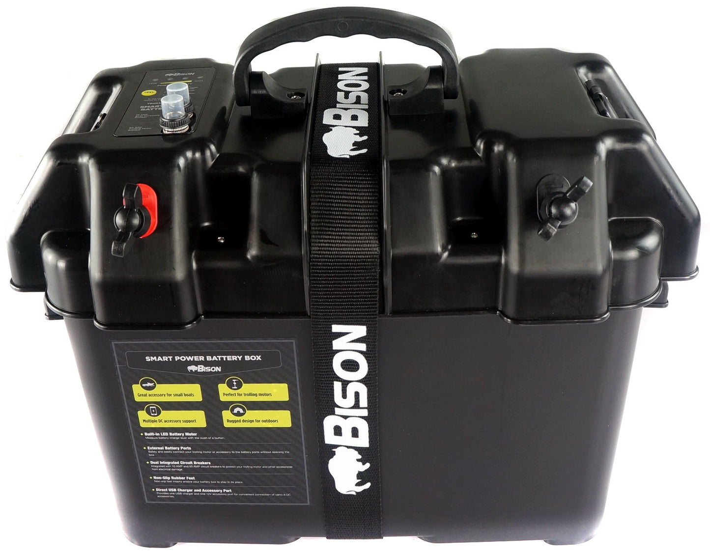 BISON BATTERY BOX CARRIER WITH USB CHARGER, LED METER, BREAKER & 12V SOCKET