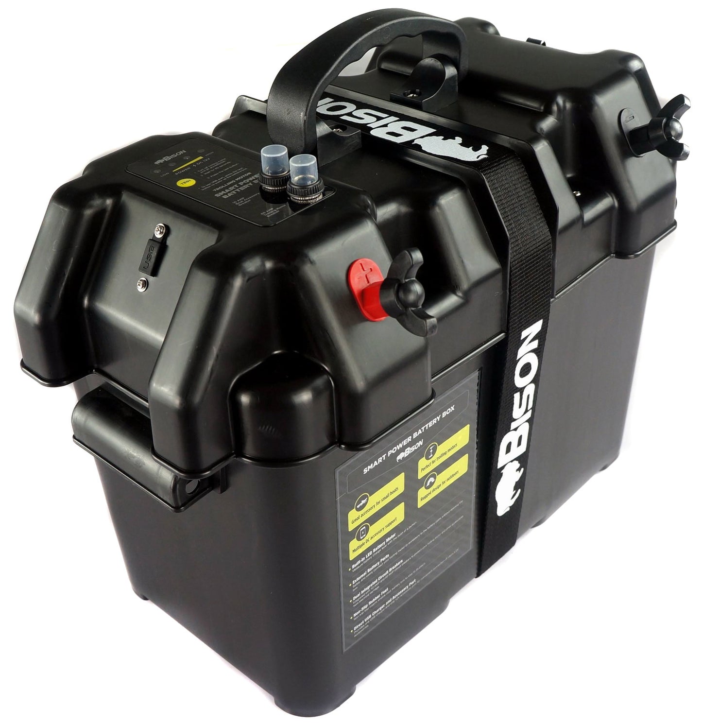 BISON BATTERY BOX CARRIER WITH USB CHARGER, LED METER, BREAKER & 12V SOCKET