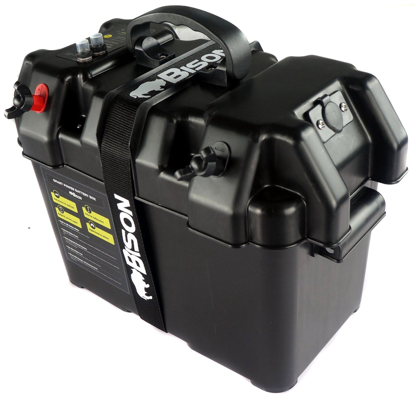 BISON BATTERY BOX CARRIER WITH USB CHARGER, LED METER, BREAKER & 12V SOCKET