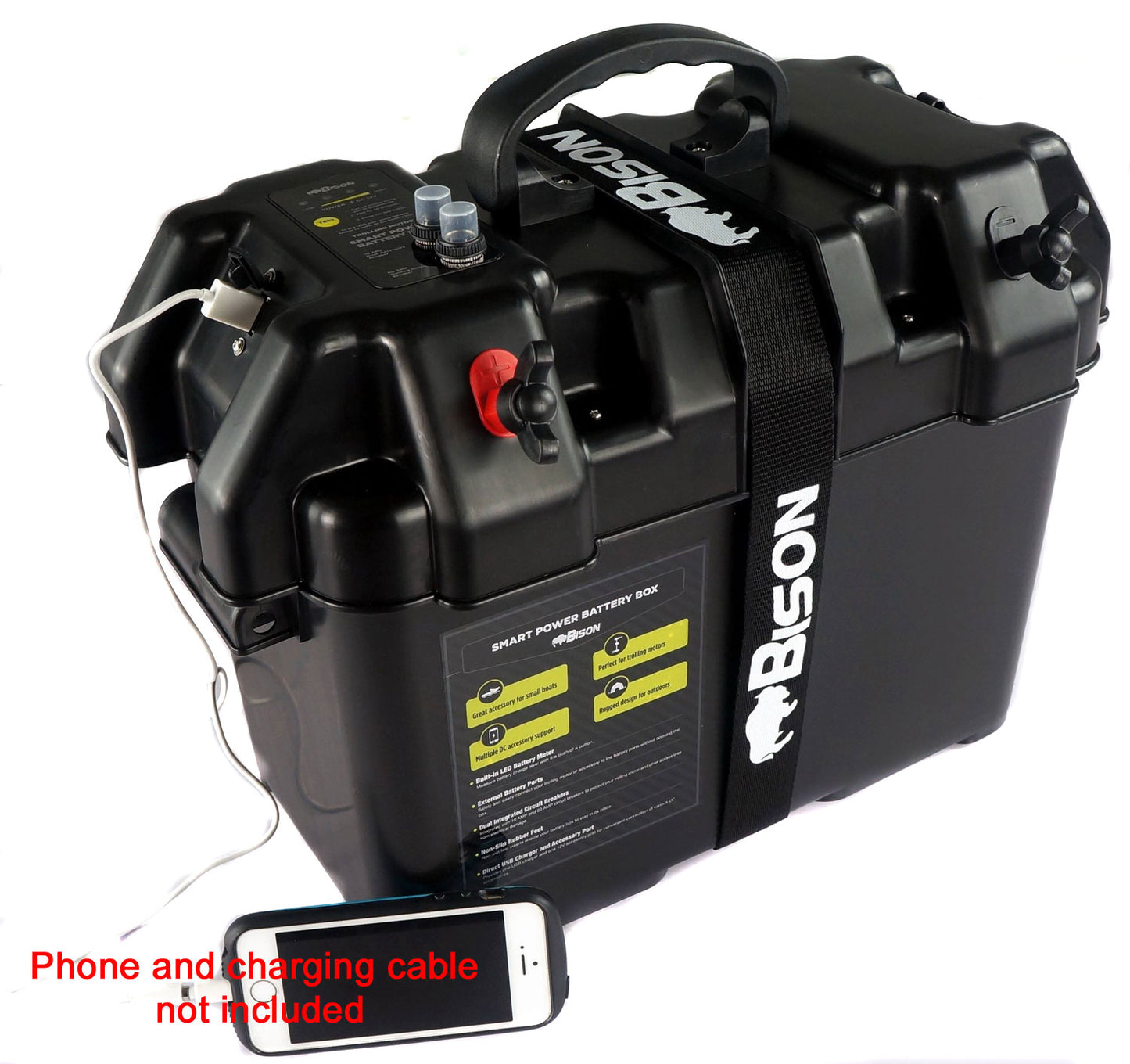 BISON BATTERY BOX CARRIER WITH USB CHARGER, LED METER, BREAKER & 12V SOCKET