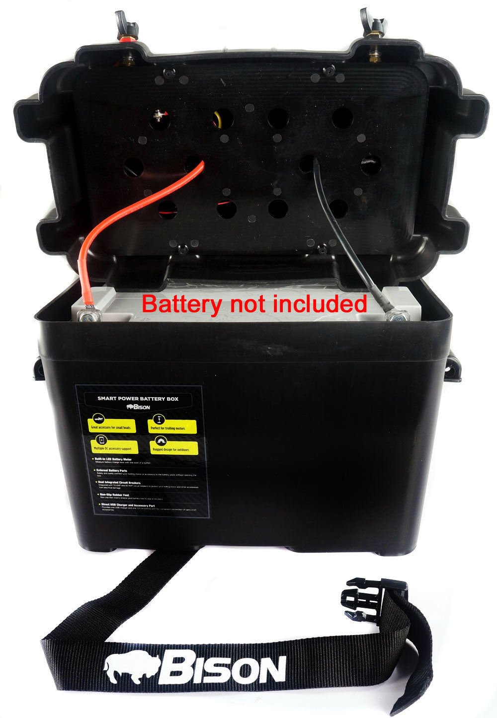 BISON BATTERY BOX CARRIER WITH USB CHARGER, LED METER, BREAKER & 12V SOCKET